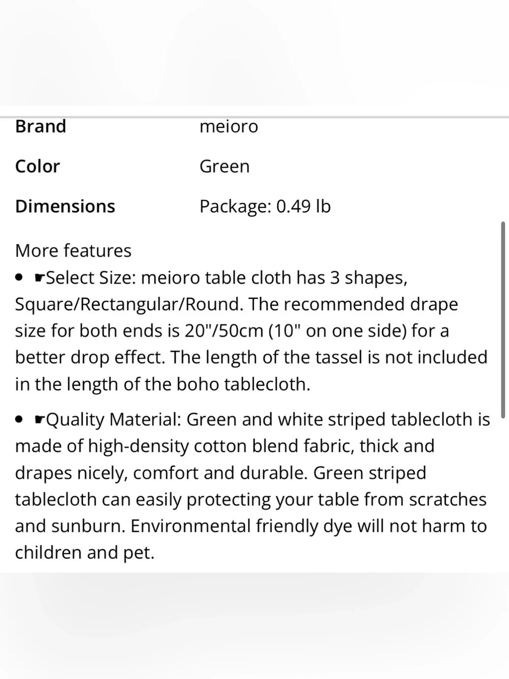 Farmhouse Striped Tablecloth with Tassel Trim Cotton Blend SQUARE 36x36” GREEN